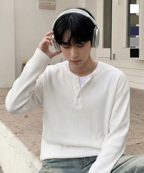 Texture Henry Neck Long Sleeve Ivory SJLT2690