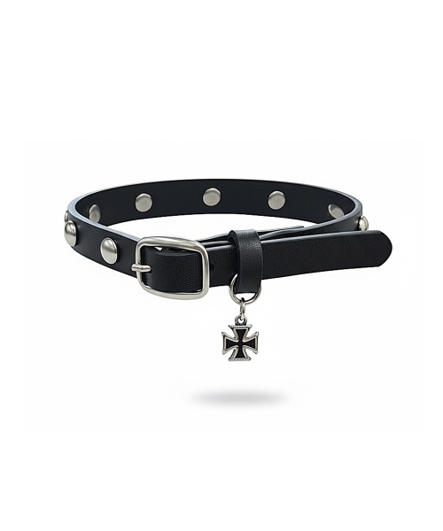 STUDDED LEATHER CHOKER [BLACK]