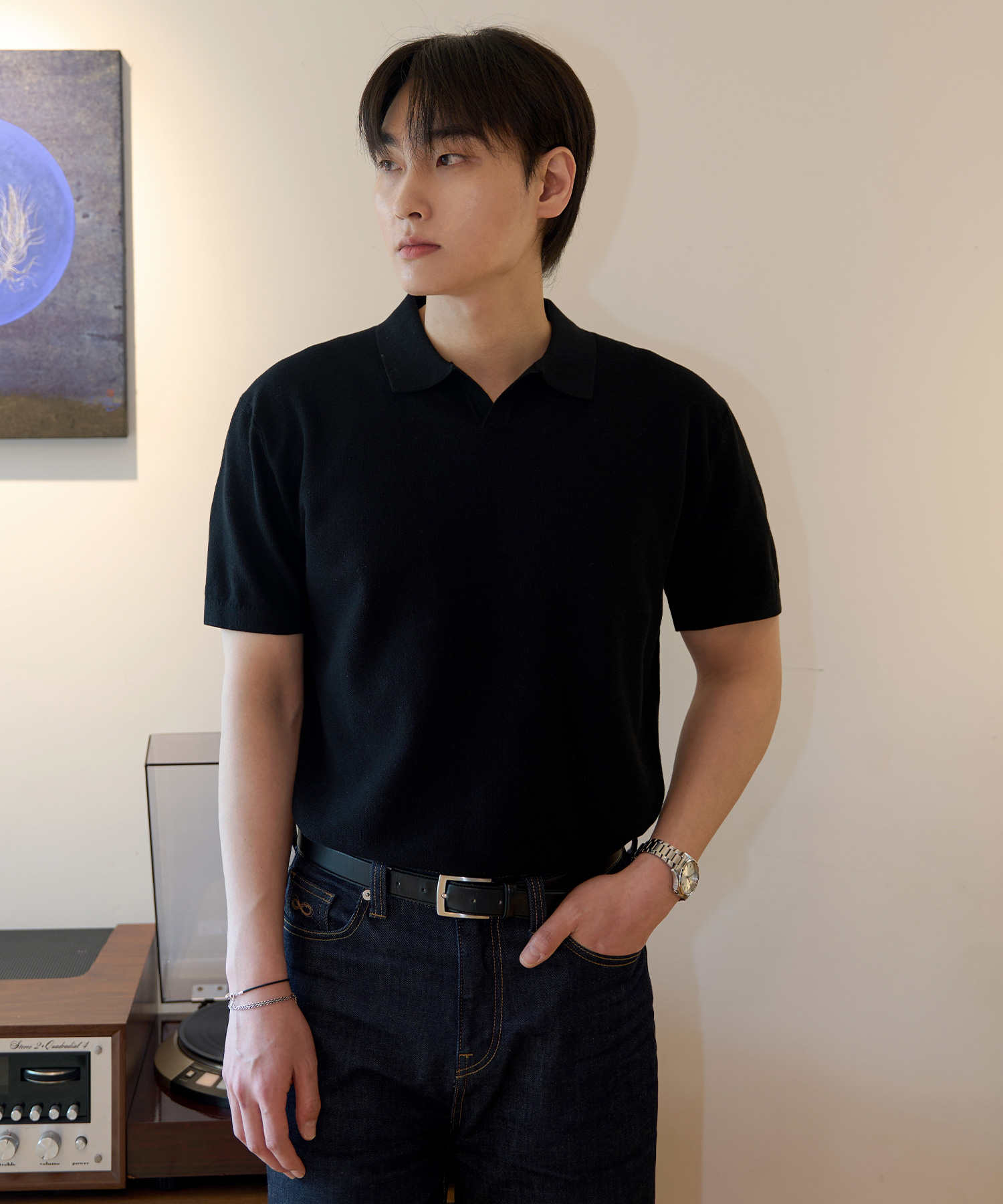 [ON]Washable cotton mixed collar short-sleeved knitwear - 3color