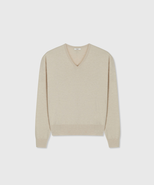 ROUEN WOOL TL CLASSIC V-NECK SWEATER ROCK SALT