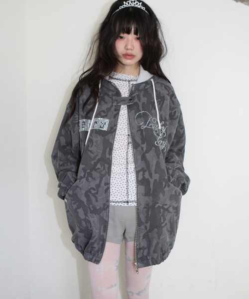 Камуфляжное худи на молнии Very Lucky Day_Dark Grey
