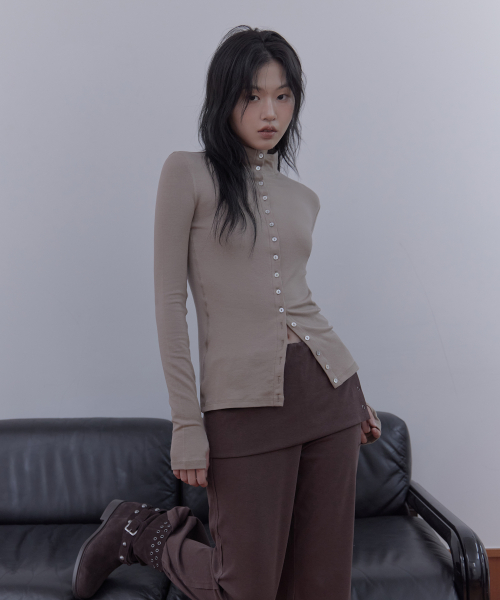 shell button half-neck cardigan (BE)