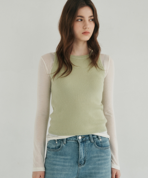 Round Rib Sleeveless Top olive