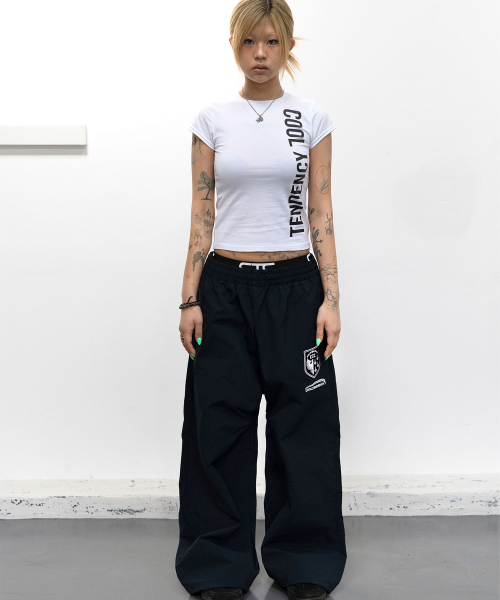 Double line nylon pants (navy)