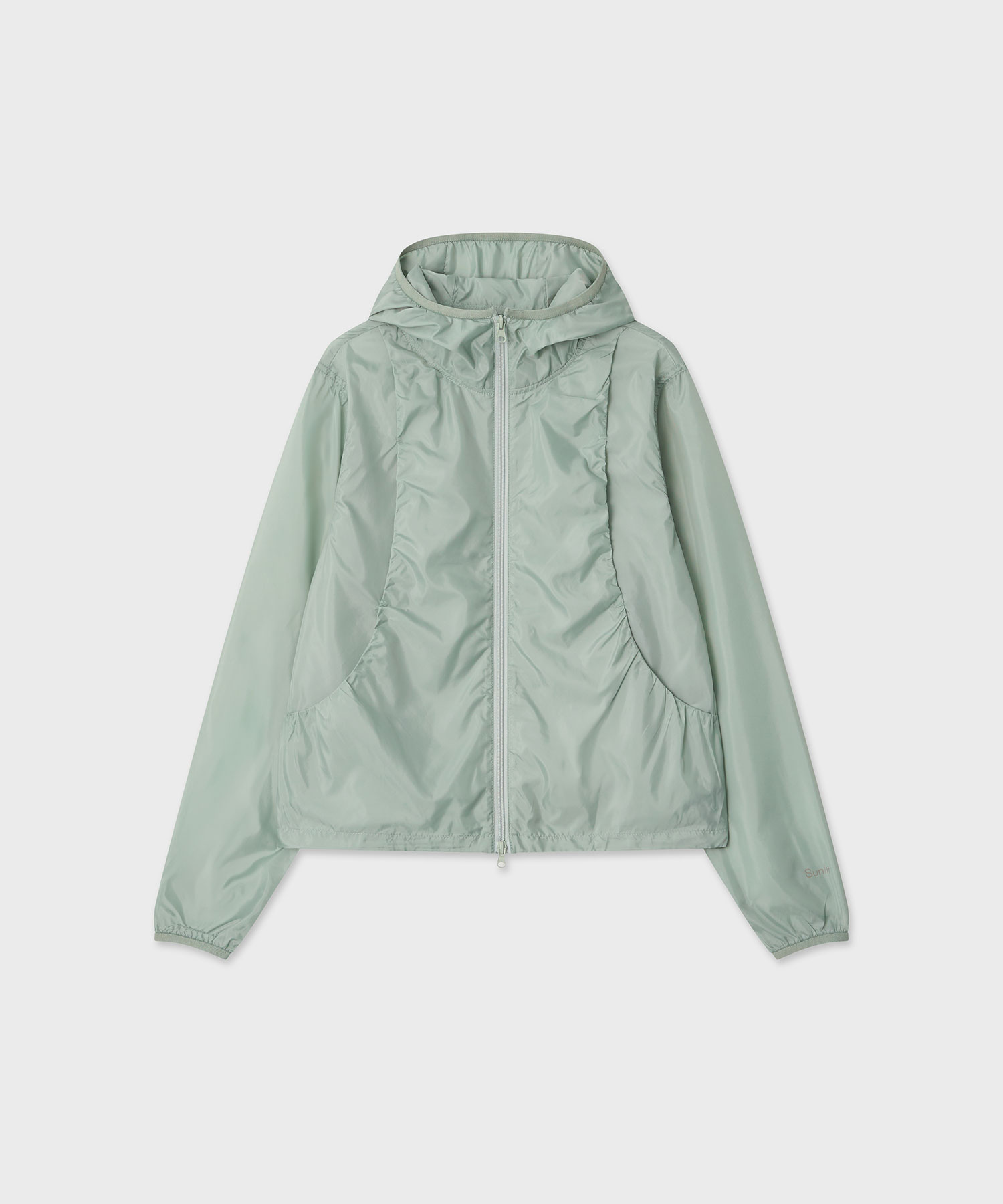 Shirring Hooded Wind Breaker (Mint Gray)