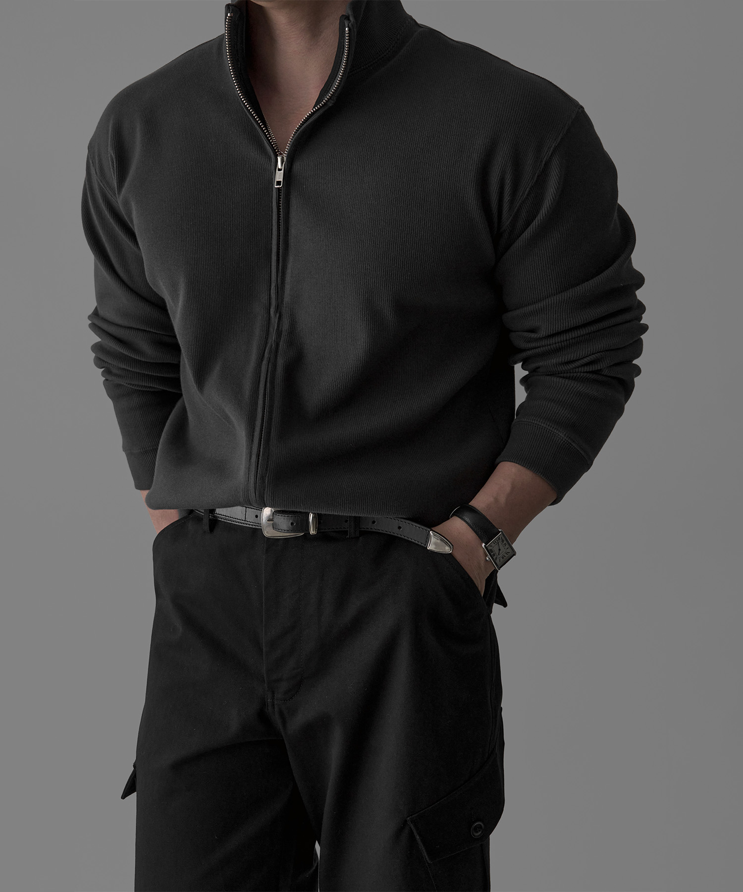 Ribbed Highneck Tracktop [CHARCOAL]