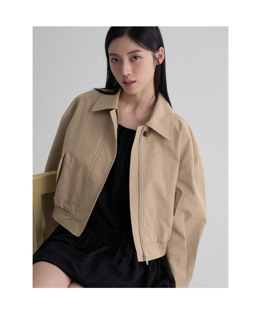 Короткий хлопковый блузон, Beige