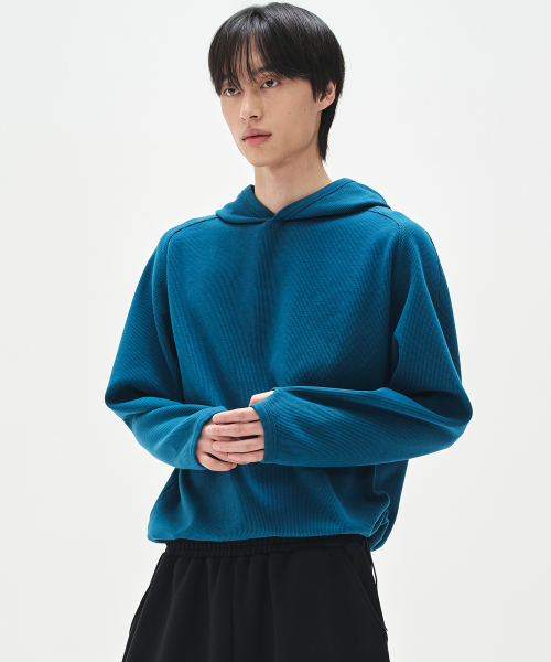 Вафельный худи с дырочками для пальцев Essential, Teal Green