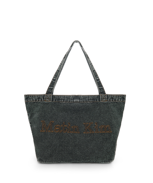 MATIN STITCH DENIM SHOULDER BAG IN BLACK