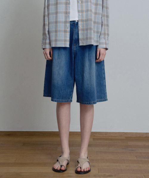 Джинсовые бермуды с защипами Dark Blue