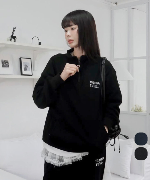 Textured Waffle Half Zip-Up Sweatshirt_2 Colors