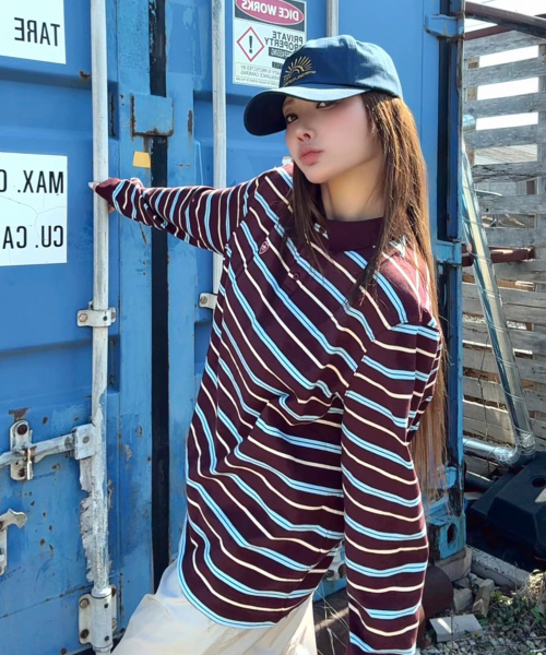 Multi Strip Collar Long Sleeve_Red Brown