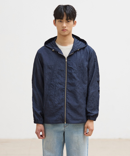Летняя жатая куртка с капюшоном Navy (оверсайз)_SJPVB71OSN