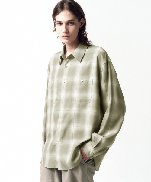 Rayon Ombre Check shirts OLIVE BEIGE