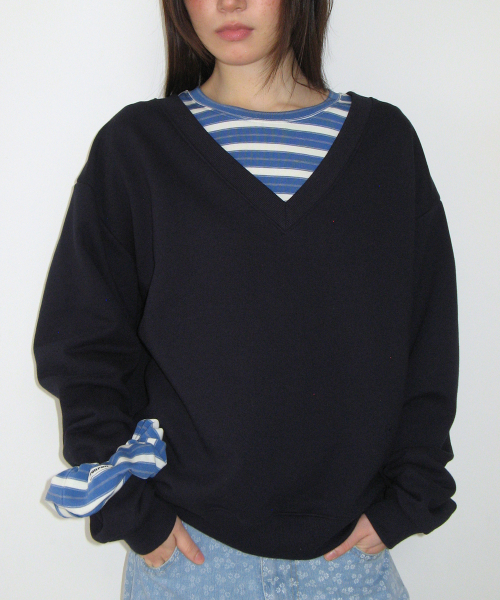 RRAC V NECK OVER FIT SWEATSHIRT NAVY