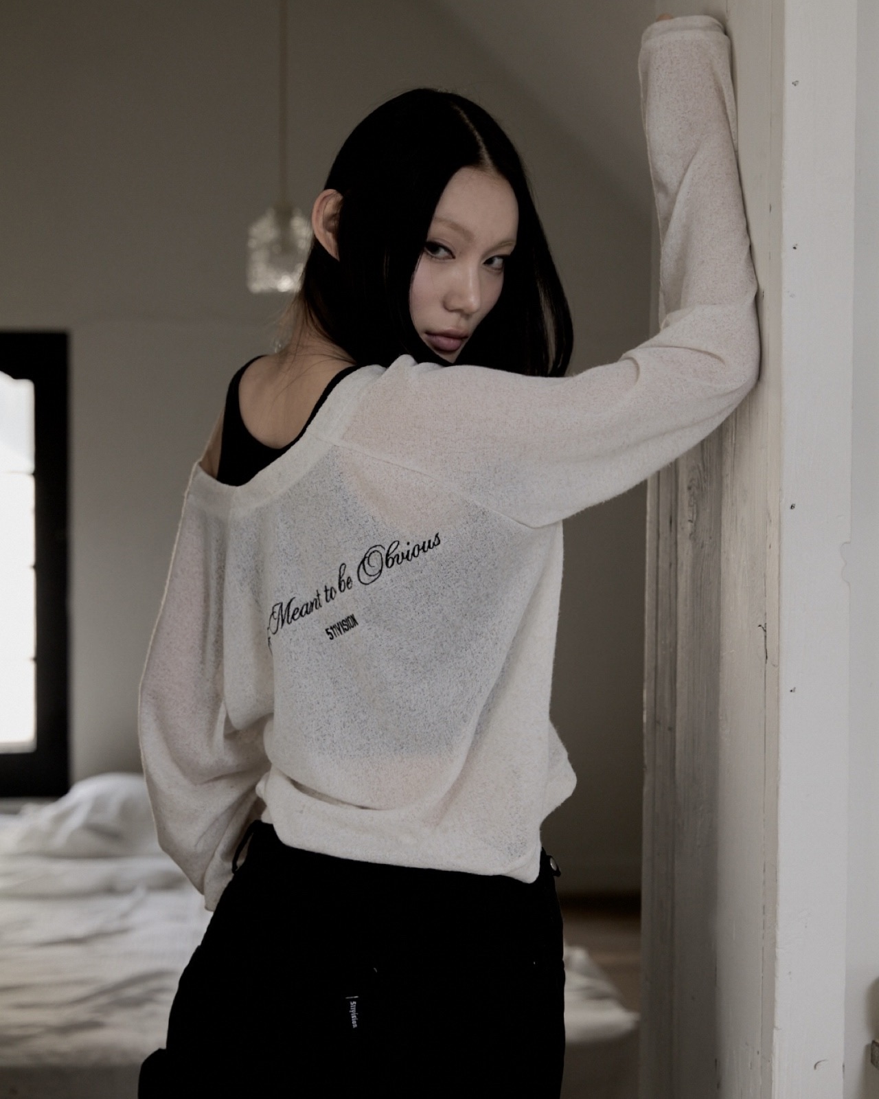 SHEER LOGO  CARDIGAN , IVORY