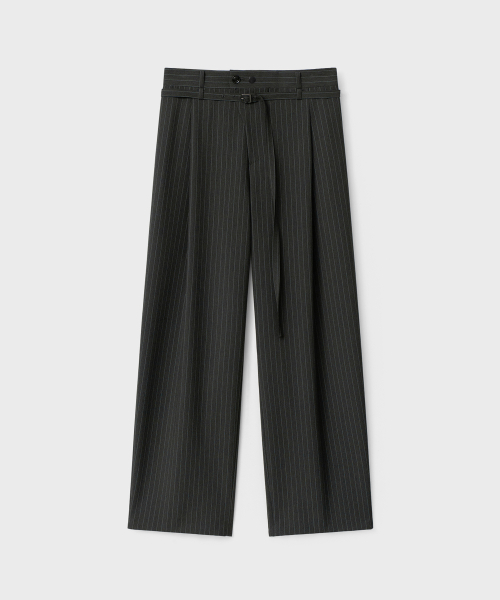 Брюки со складками и ремнем - Charcoal Stripe