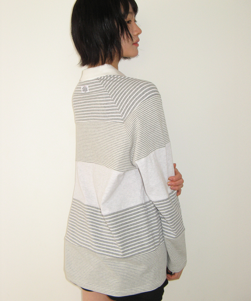 STRIPE BLOCK COLLAR LONG SLEEVE GREY