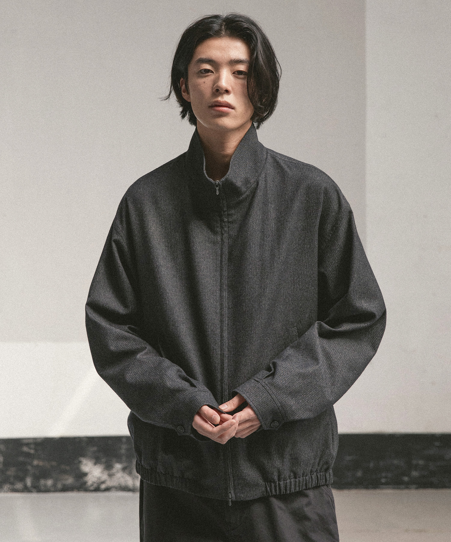 Wool Serge Track Blouson (Charcoal Stripe)