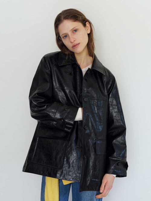 Leather Half Jacket(Black)