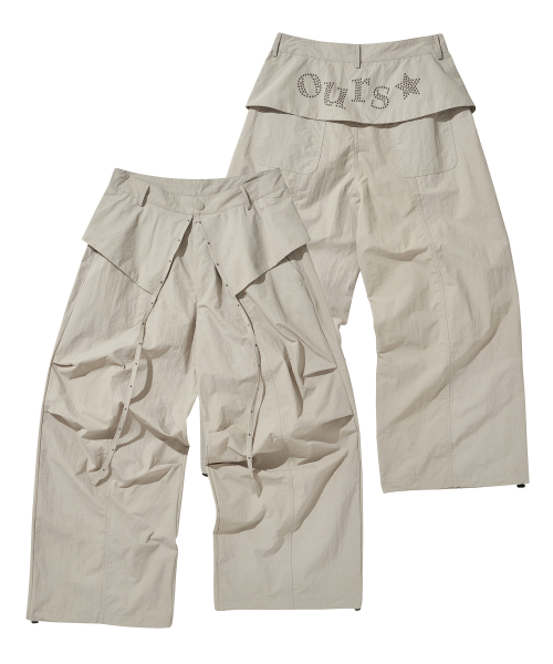 Широкие брюки OURS со стразами и защипами, Light Gray
