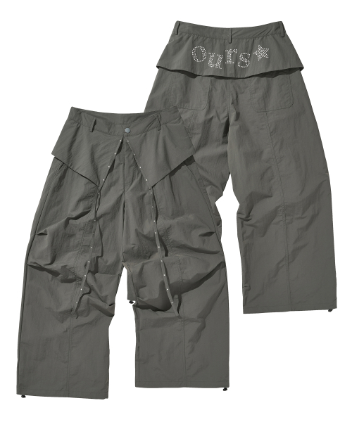 Широкие брюки со складками и стразами OURS Charcoal