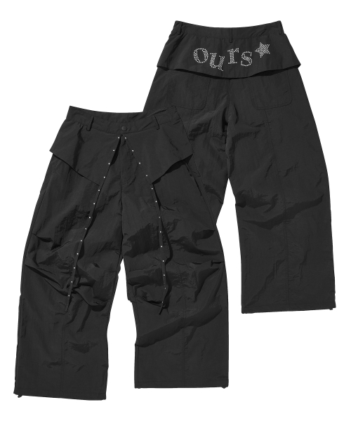Широкие брюки OURS Star Hotfix с защипами Black
