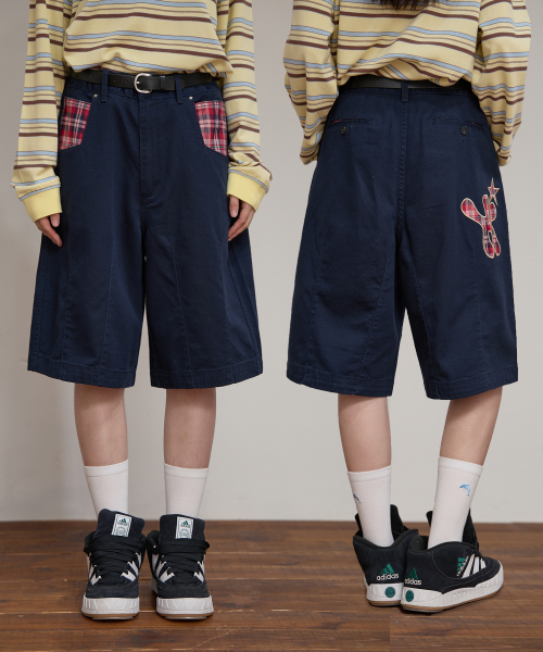 Шорты хаф с клетчатой аппликацией Navy