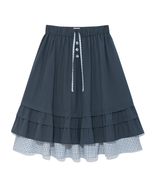 (w) TCM check pintuck layered skirt (navy)