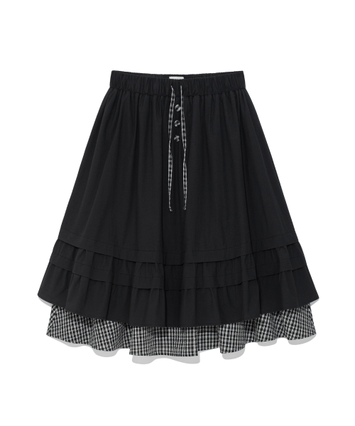 (w) TCM check pintuck layered skirt (black)