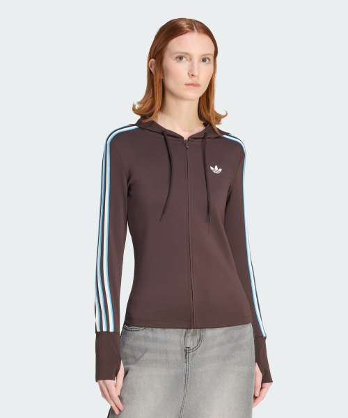 Hooded Trefoil Zipper Jacket - Aurora Coffee / KW4550 preview