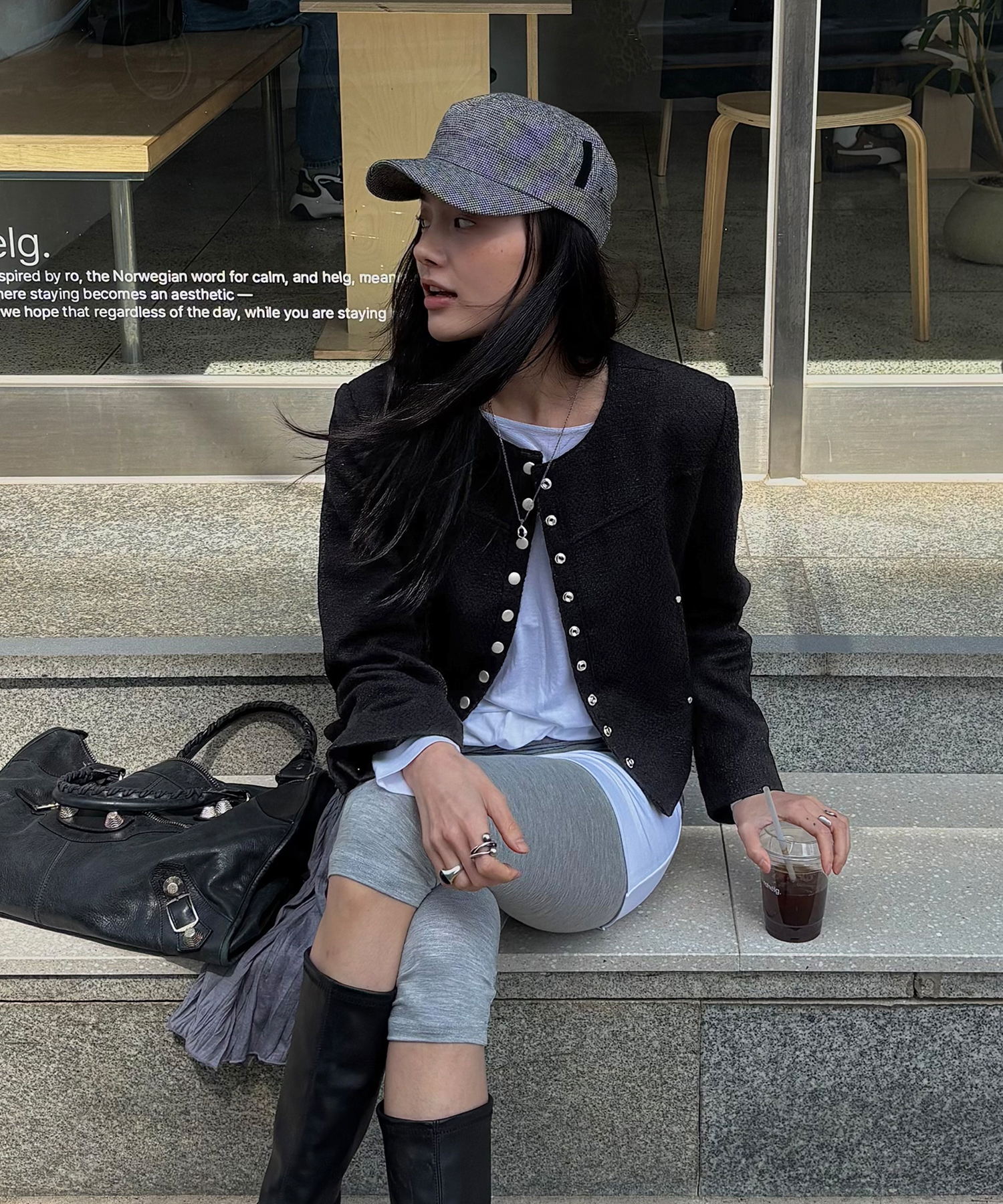 TWEED SNAP укороченная куртка-чёрный