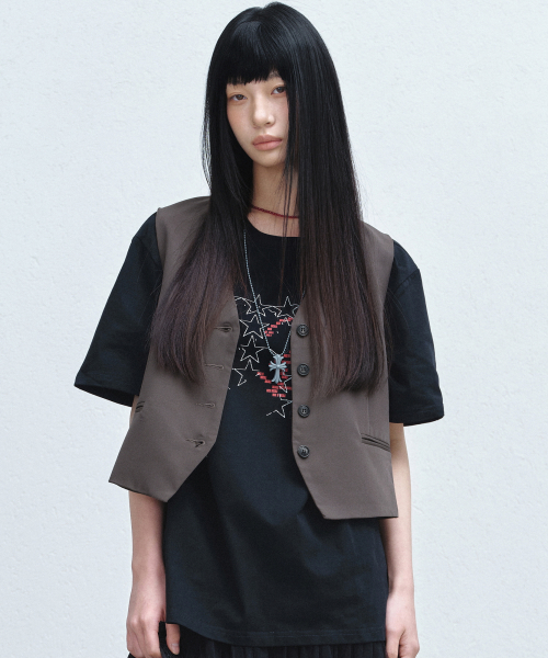 классический BUCKLE POINT VEST_BROWN