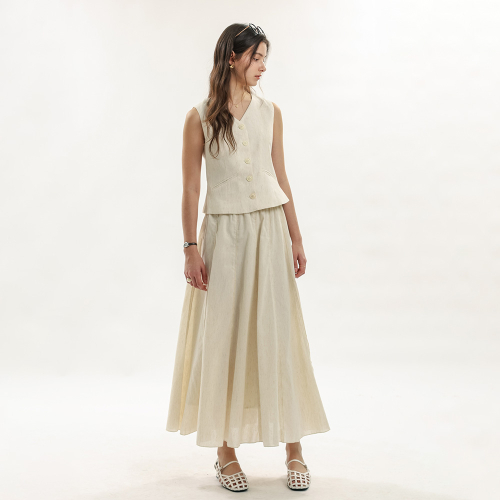 WD_Natural button vest юбка set_IVORY