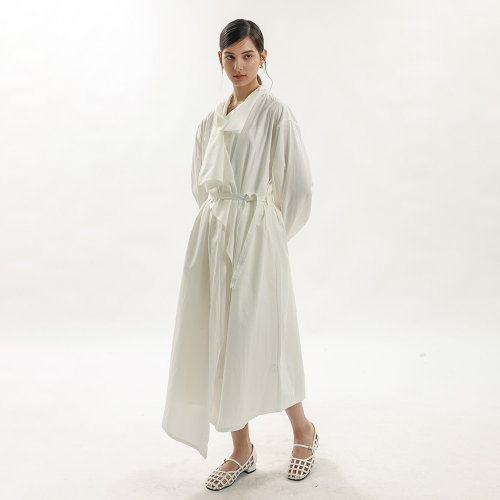 WD_Scarf tie рубашка платье coat_WHITE