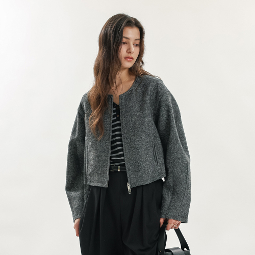 WD_Round neck cropped jacket_GRAY