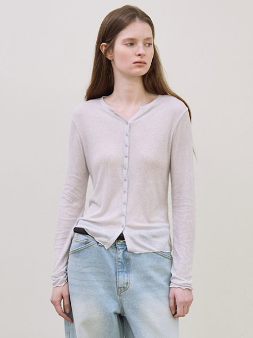 르(LE) v-neck ribbed button top (Pale blue) - 사이즈 & 후기 | 무신사