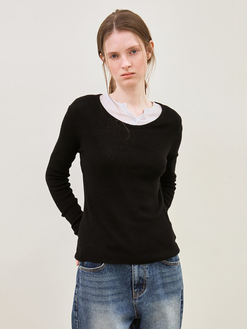 Мерино Шерсть scoop-neck Вязаный (Черный)