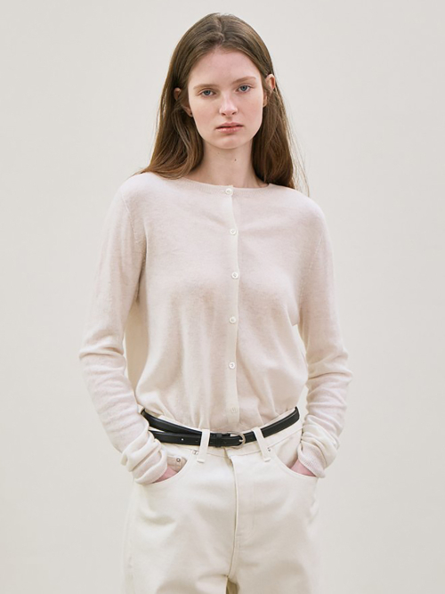 Шерсть whole garment round-neck Вязаный Кардиган (Слоновая кость)