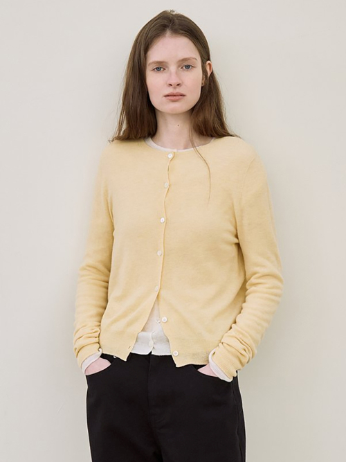 Шерсть whole garment round-neck Вязаный Кардиган (Светлый Желтый)
