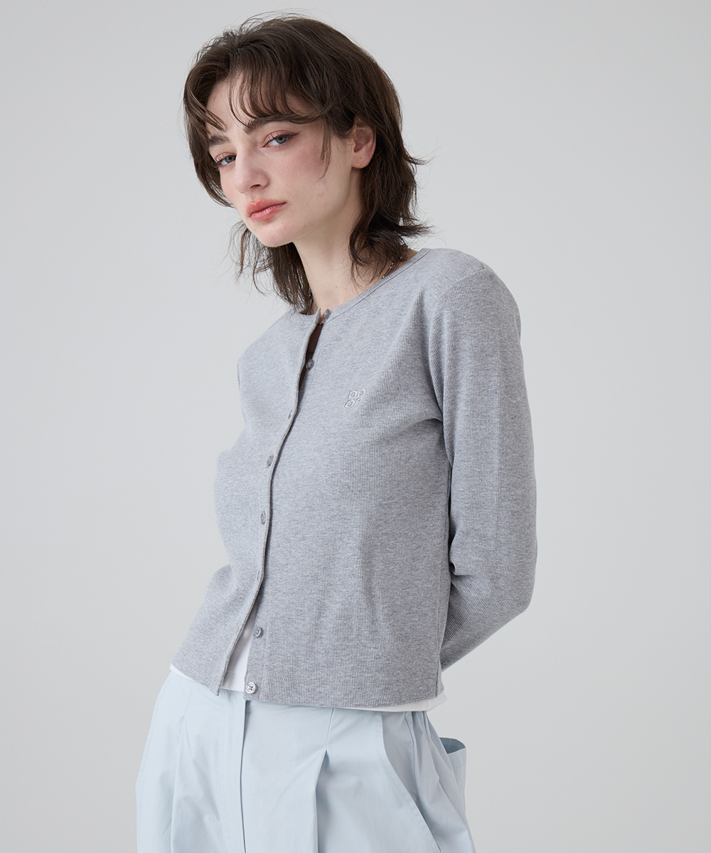 DGDP Square Logo Облегающий Round Neck Cardigan_Melange Серый