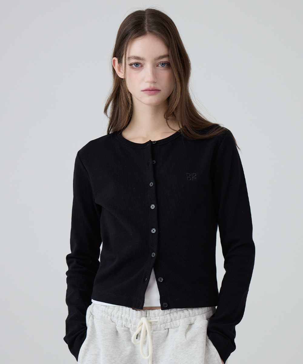 DGDP Square Logo Облегающий Round Neck Cardigan_Black