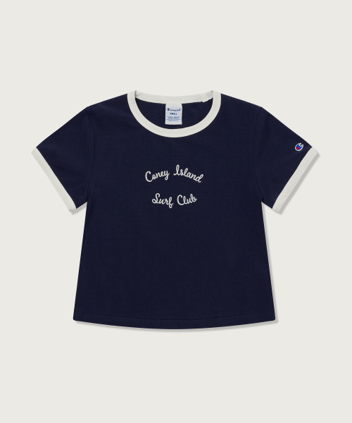 여성 코니아일랜드 크롭 링거 티셔츠 Navy