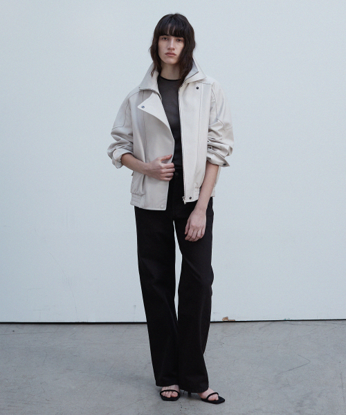Double Воротник Молния-up Jacket_Cream