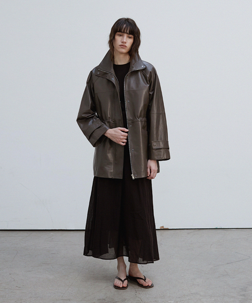 High-Neck Drawstring Half Jacket_Taupe Серый