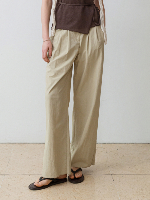 Belted Two-tucked Nylon Pants Beige AT6PAA023BI