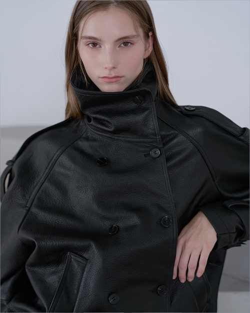 Кожаная куртка из овчины с высоким горлом - Black
