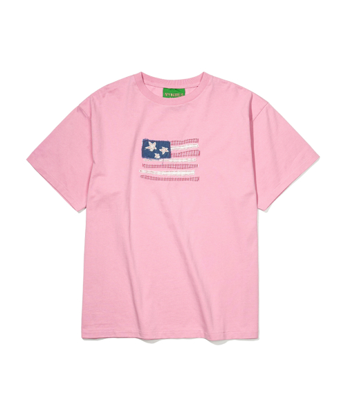 USA FLAG APPLIQUE T-Рубашка - Винтажный Розовый