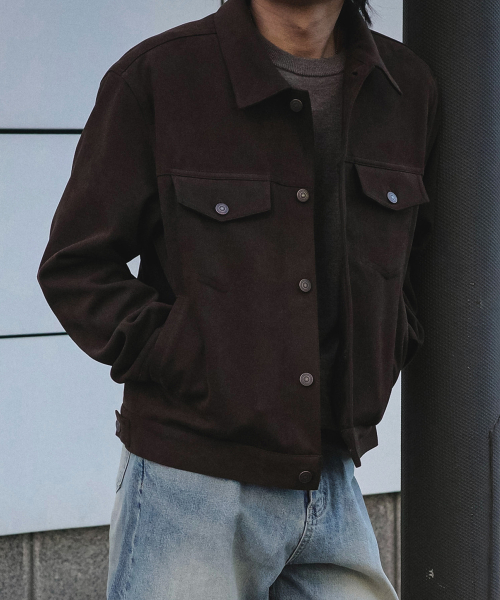 FAKE SUEDE TRUCKER JACKET [BROWN]