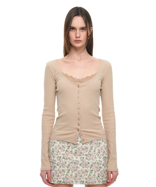 Кардиган с глубоким вырезом и кружевом Beige